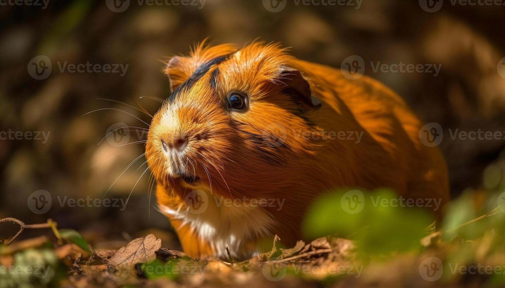 Fluffy guinea pig eats grass in meadow generated by AI photo