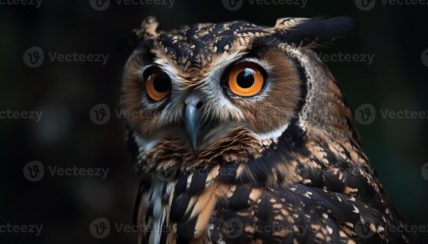 Bird of prey staring, wisdom in eye generated by AI photo