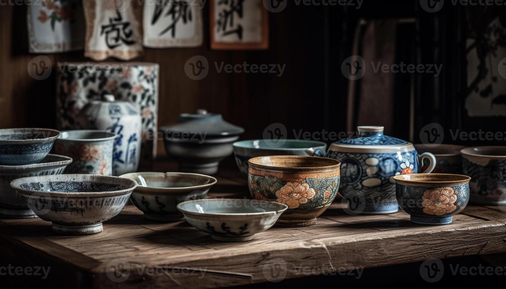 Earthenware bowl, ornate pattern, rustic terracotta material generated by AI photo