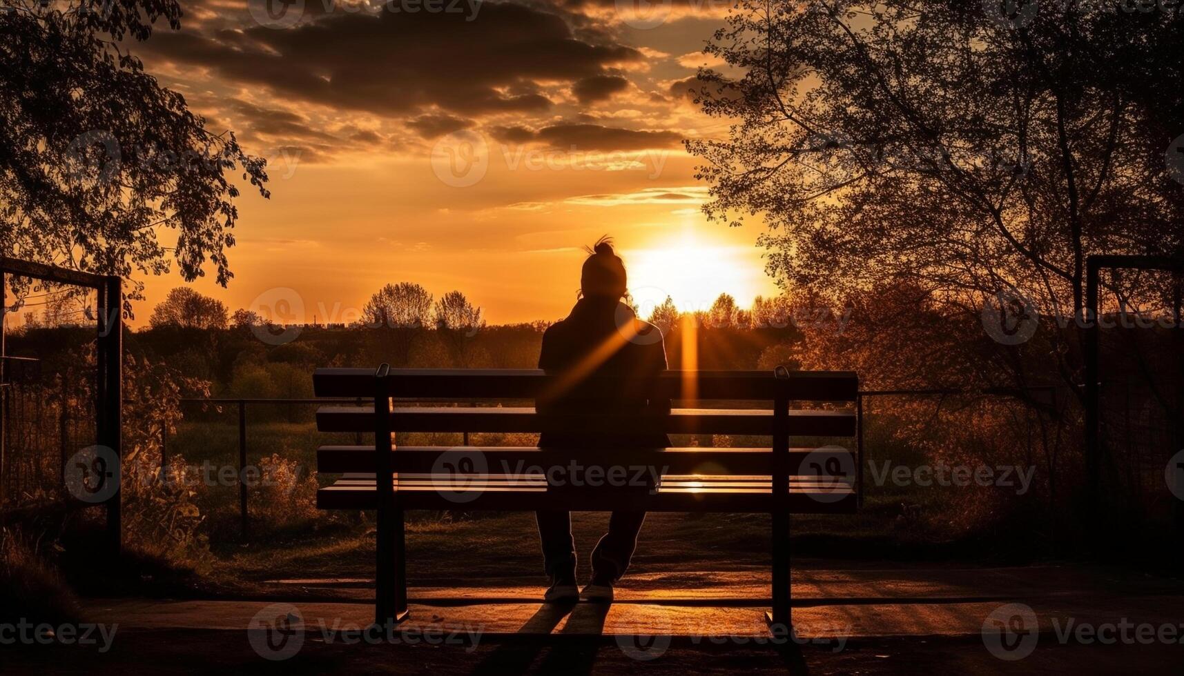 One couple embracing on tranquil autumn bench generated by AI photo