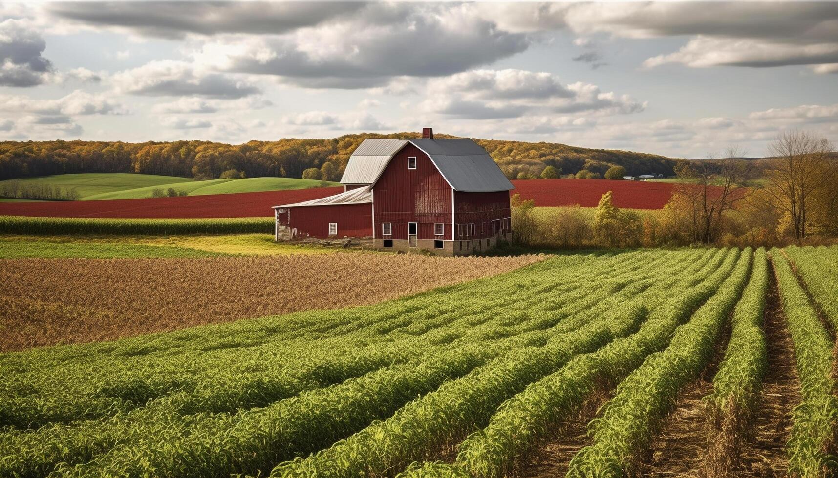 Organic wheat grows on vibrant farm meadow generated by AI photo