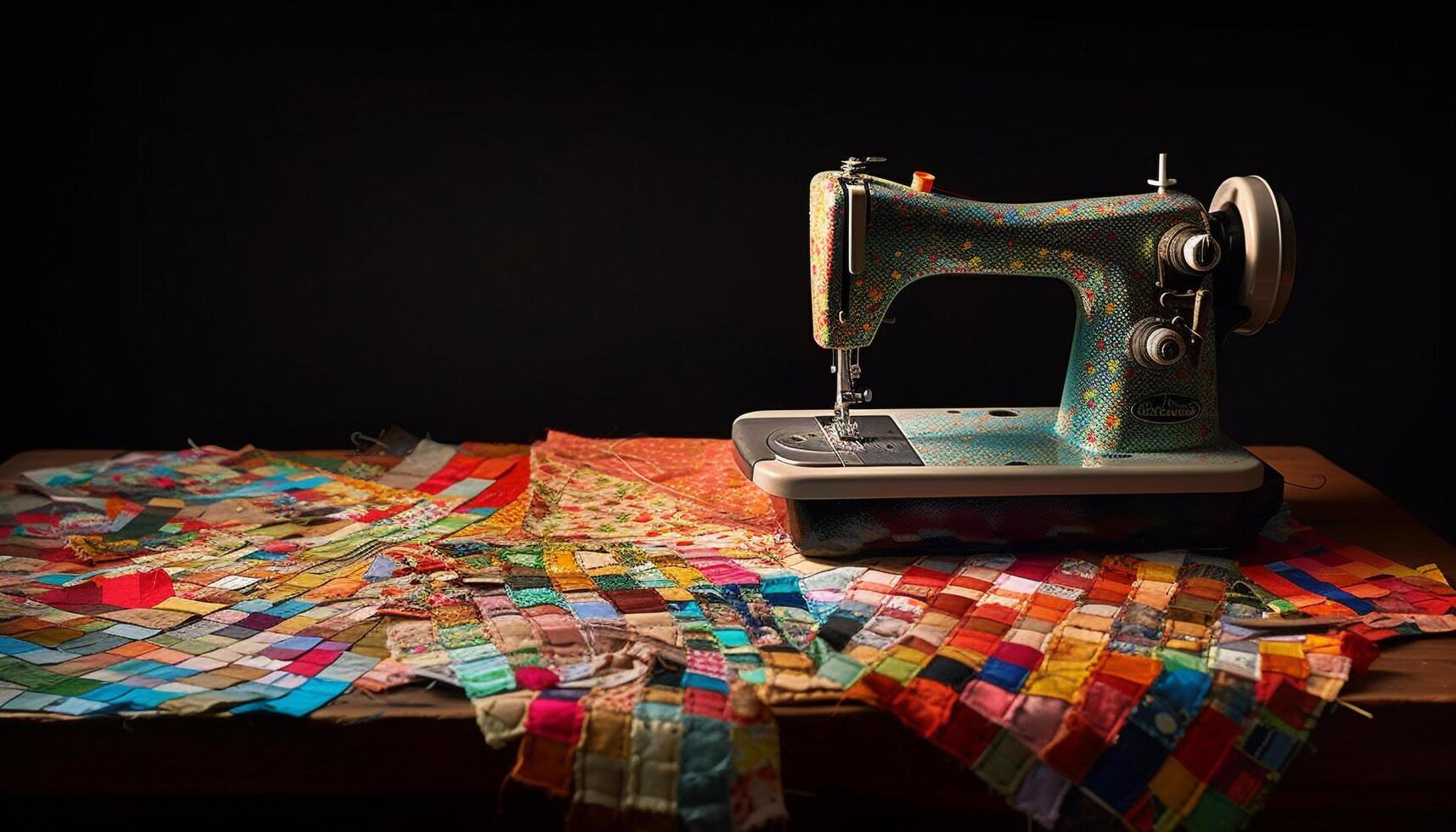 Multi colored spools adorn tailor table for sewing creativity generated by AI photo