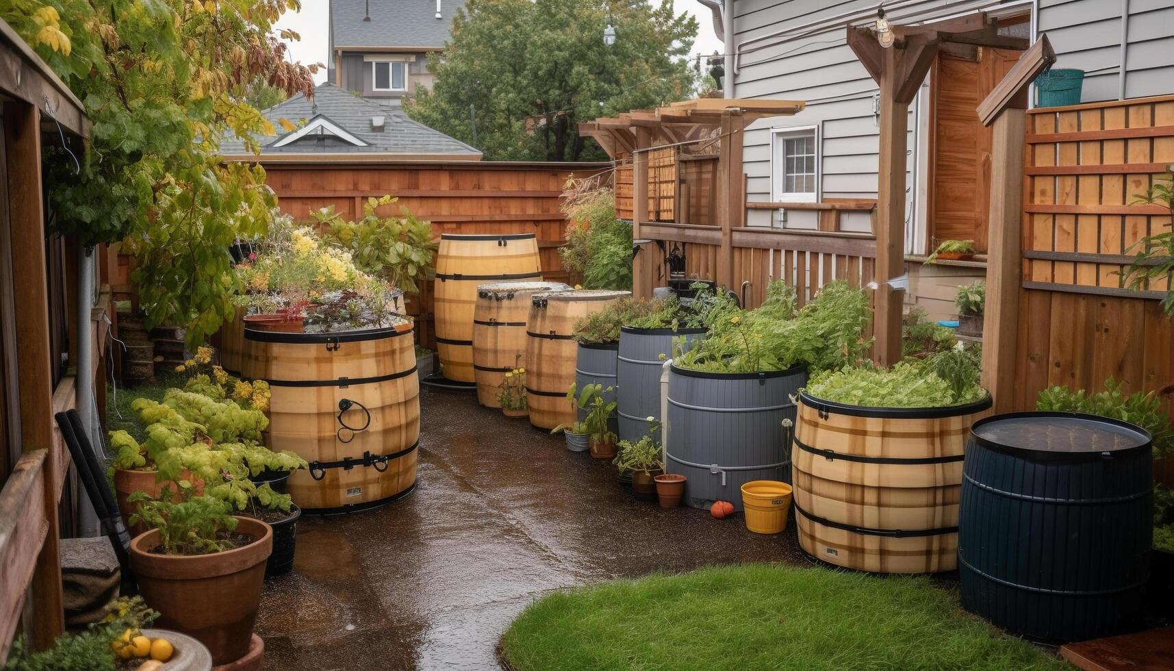 Autumn grape harvest produces barrels of wine generated by AI photo