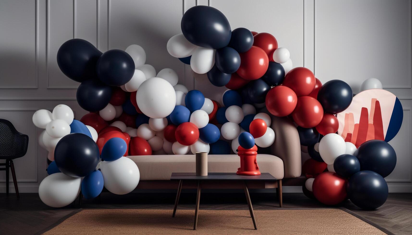 Multi colored balloons decorate modern party celebration indoors generated by AI photo