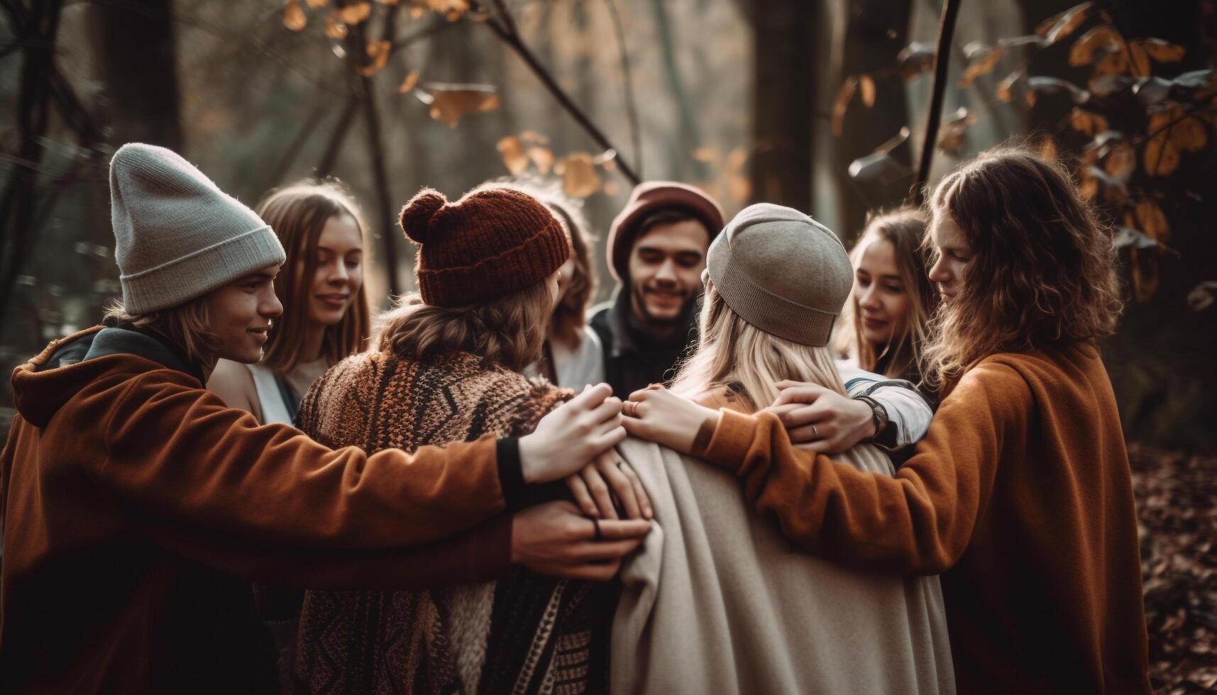A group of friends smiling in nature generated by AI photo