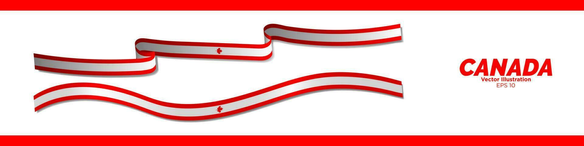 3d Rendered Canadian Flag Ribbons with shadows. Long Flag of Canada Set. Curled and rendered in perspective. Graphic Resource. Editable Vector Illustration.