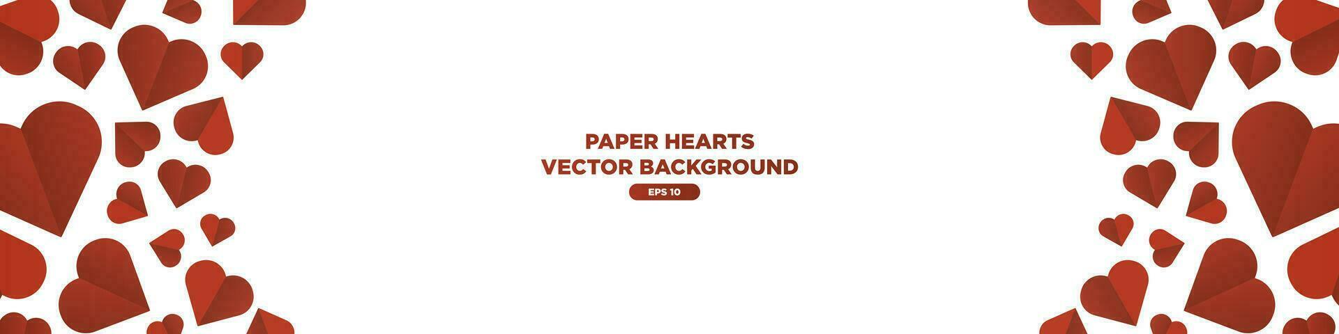 Long Red Paper hearts background with white background for copy space and images. Paper Heart Panorama Frame Template. Vector Illustration. EPS 10