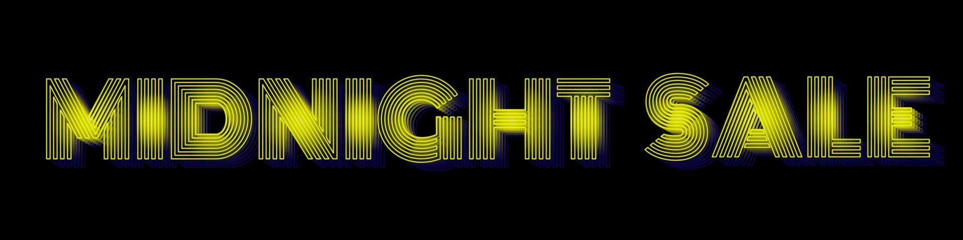 Midnight Sale Neon Vintage Lettering Yellow glow, individual letters isolated on dark background. Fluorescent Midnight Sale Typographic artwork. Editable Vector Illustration.