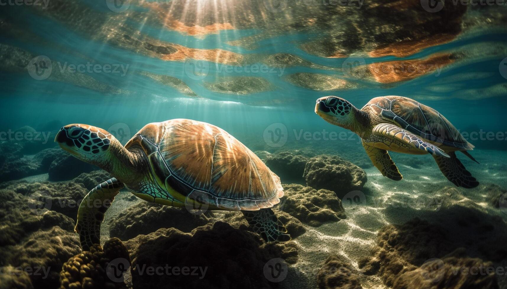 nadando lento, carey Tortuga abajo maui arrecife generado por ai foto