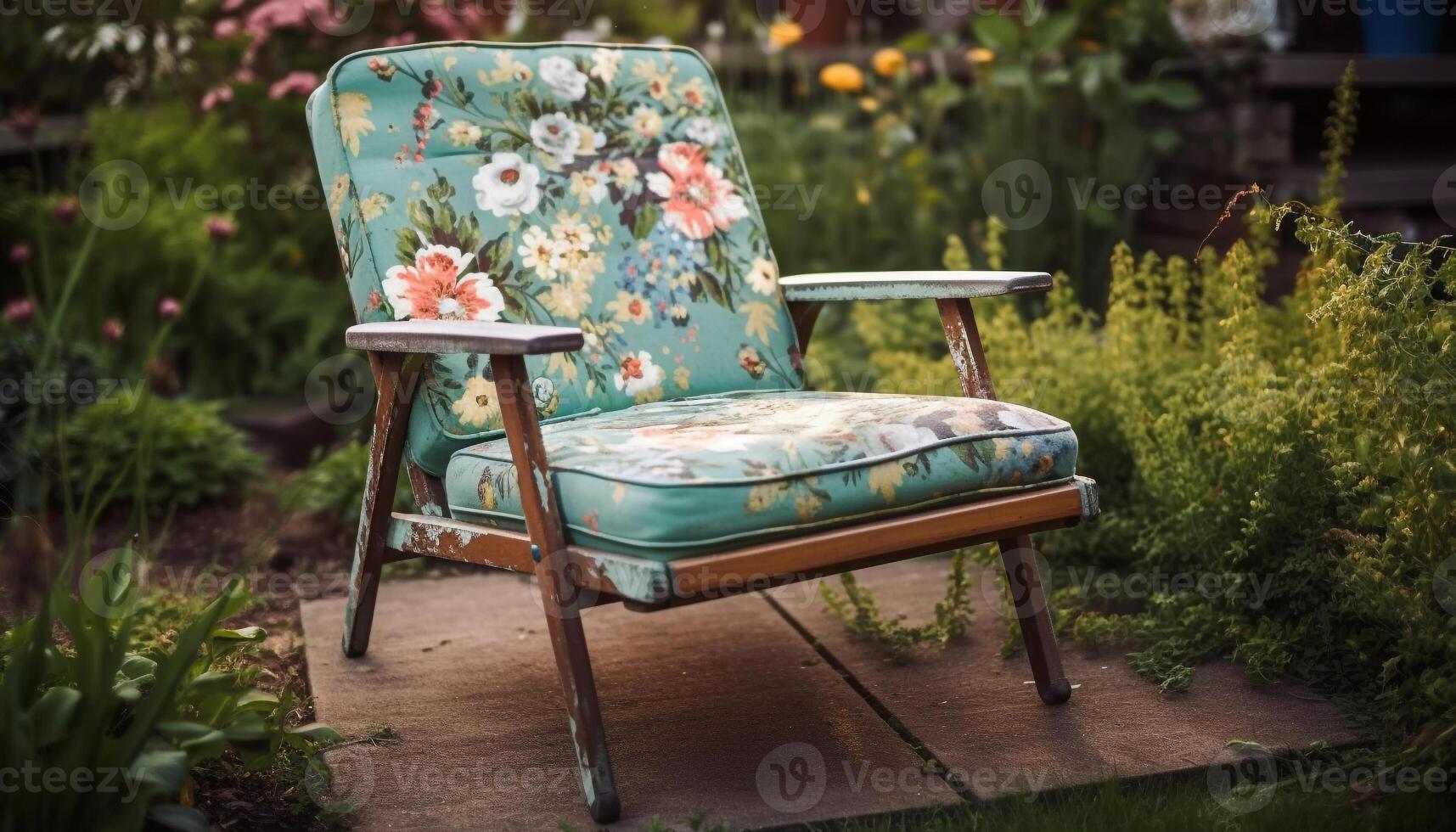 Comfortable bench in nature provides relaxation outdoors generated by AI photo