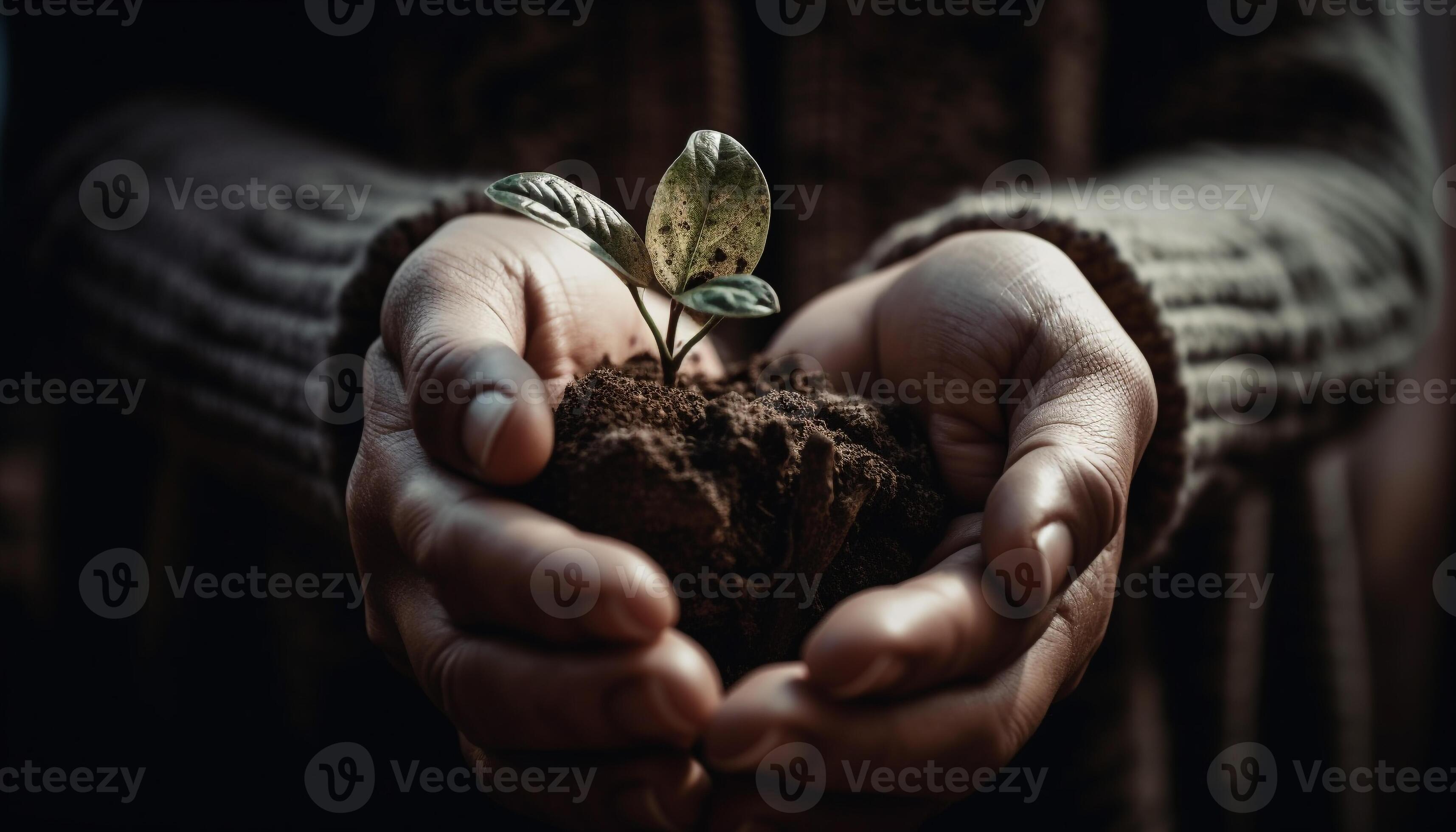 Hand holding seedling symbolizes new beginnings in nature generated by