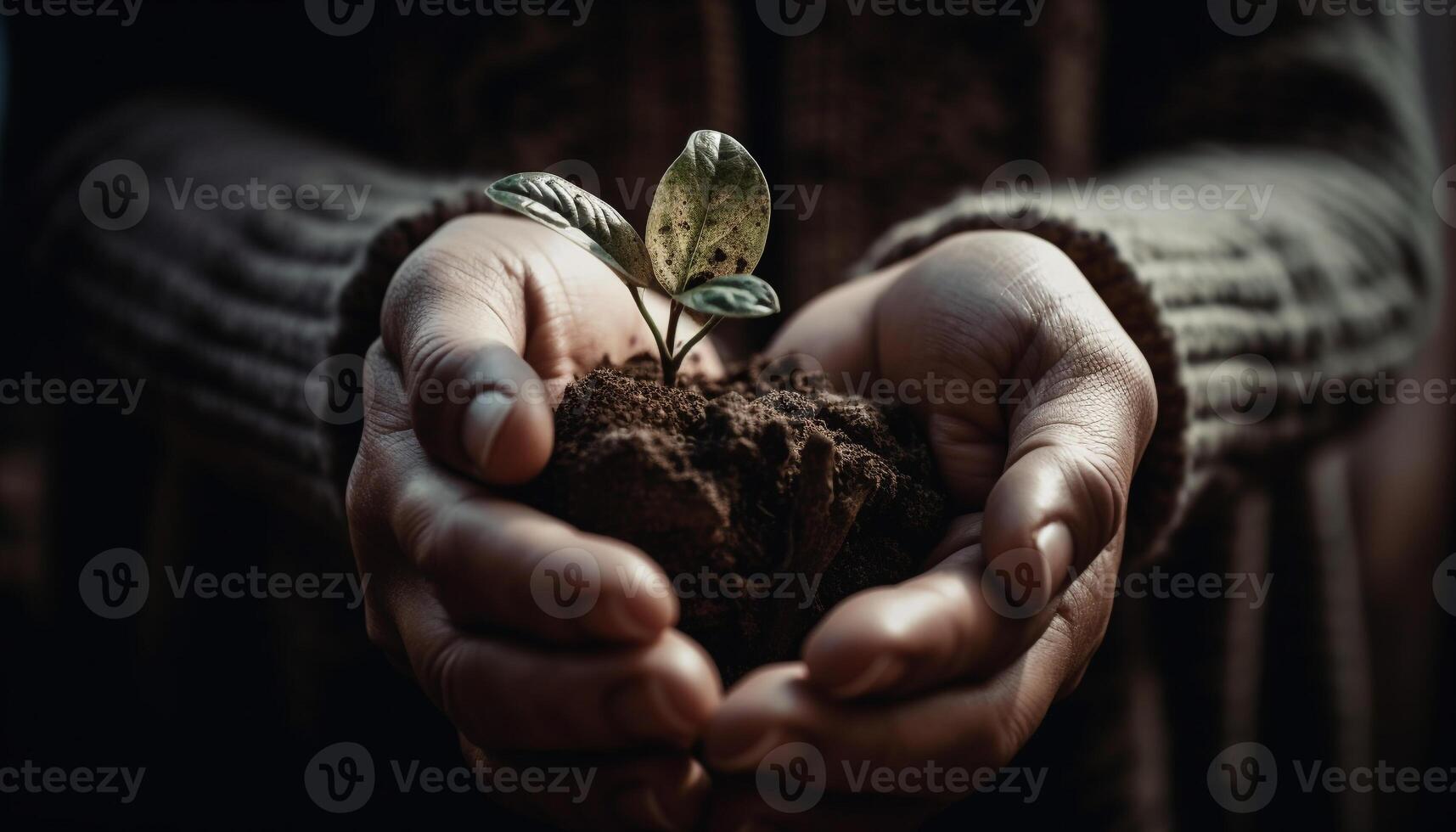 Hand holding seedling symbolizes new beginnings in nature generated by