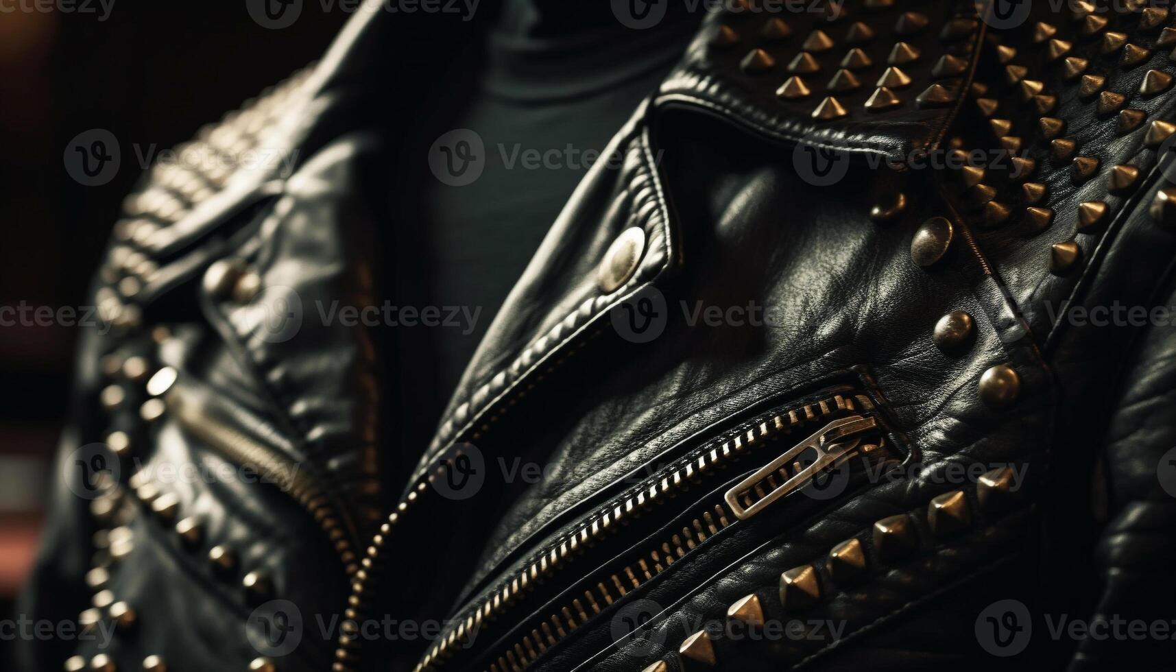 Shiny leather jacket zipper a fashionable biker statement generated by AI photo