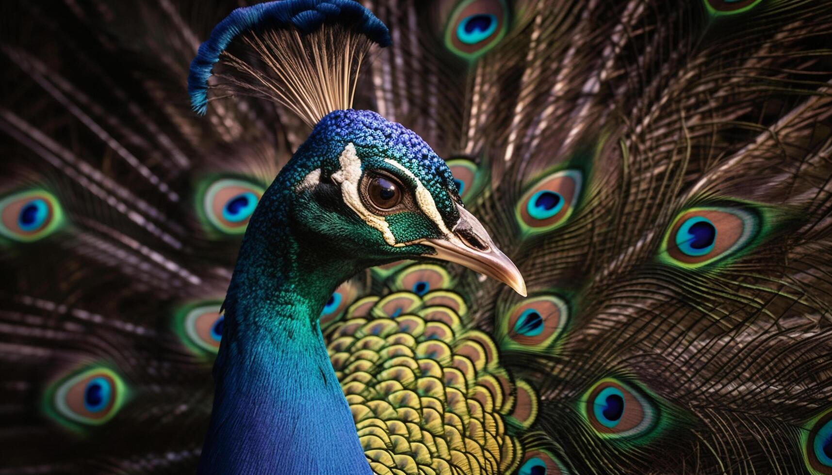 Vibrant rooster feathers showcase nature beauty generated by AI