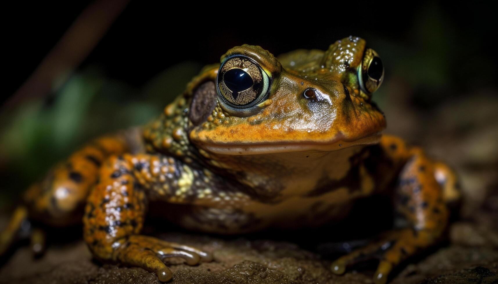 Toad sitting on wet green leaves outdoors generated by AI photo