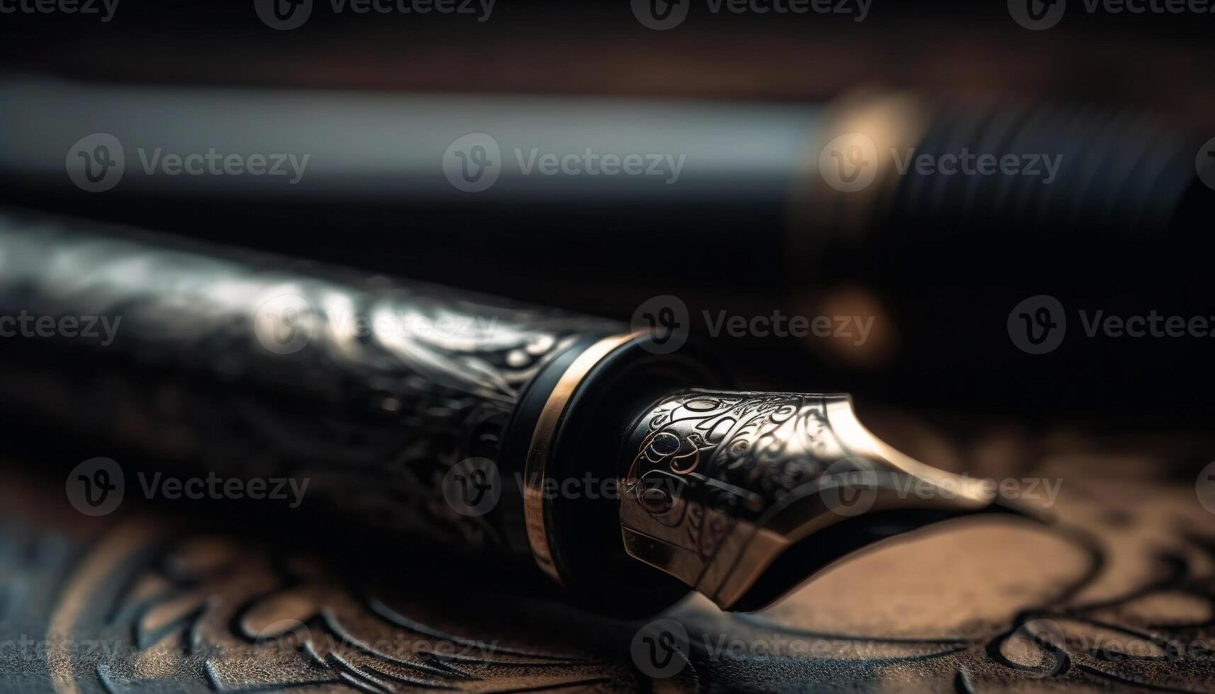 Antique calligraphy pen writes elegant business letters generated by AI photo