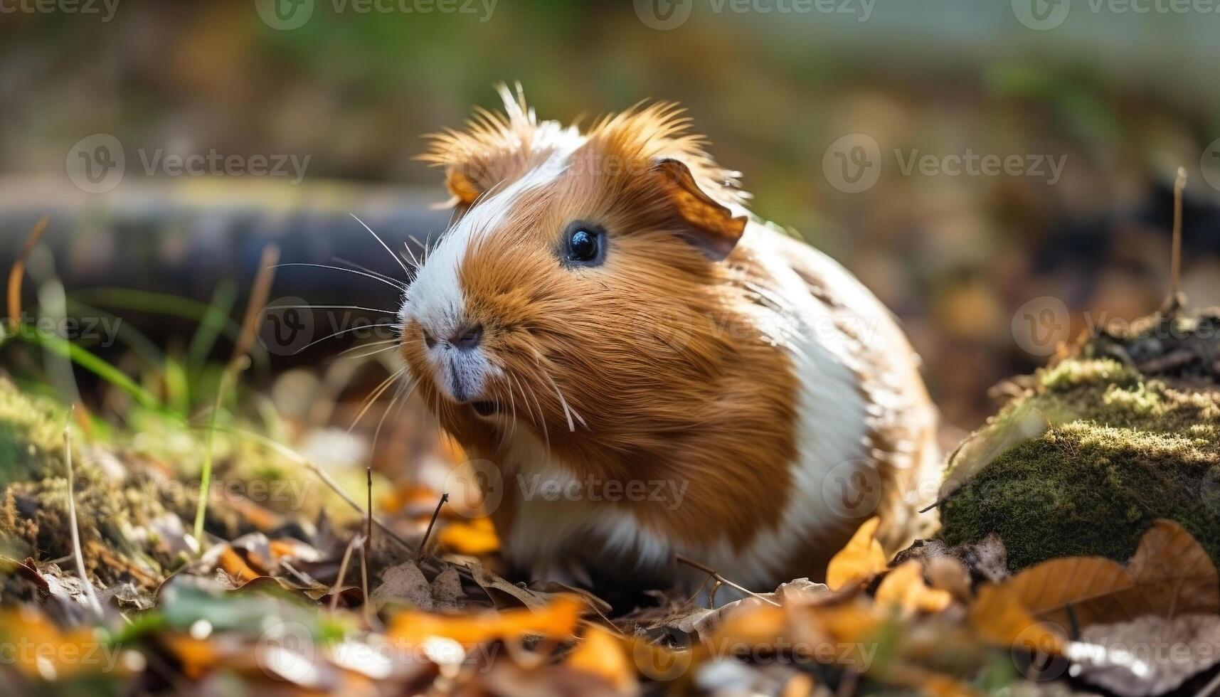 Fluffy guinea pig enjoys autumn meadow snacking generated by AI photo