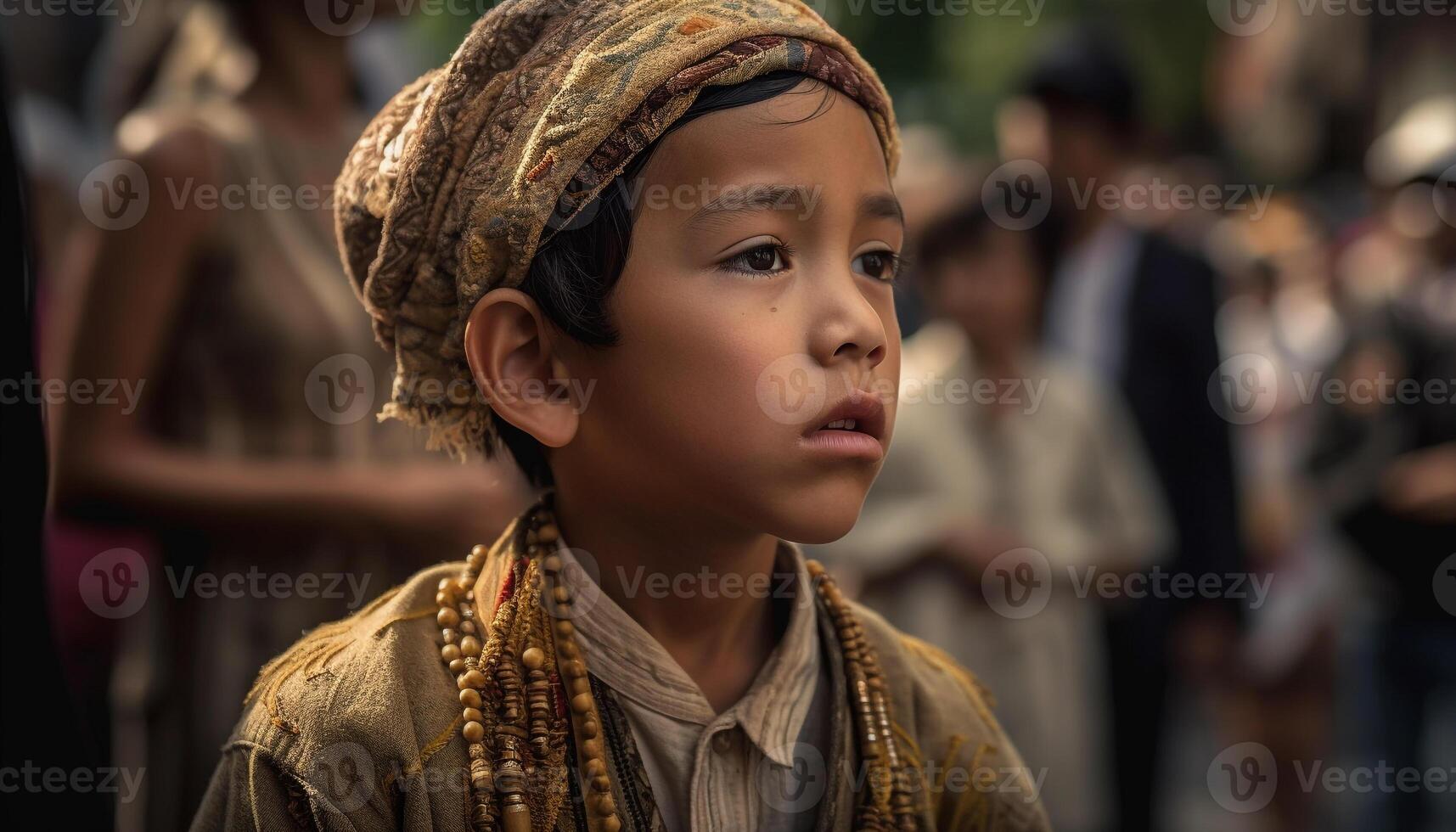 sonriente Niños en tradicional ropa trabajando como sastres generado por ai foto