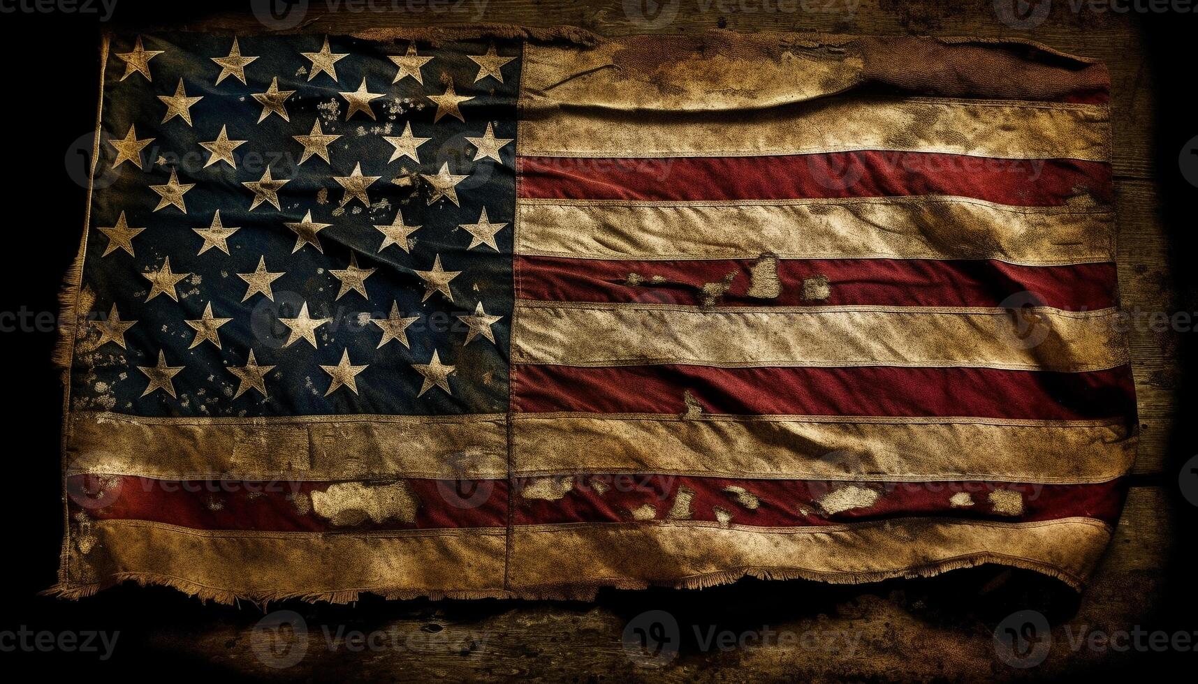 Weathered American flag symbolizes patriotism and freedom generated by AI photo