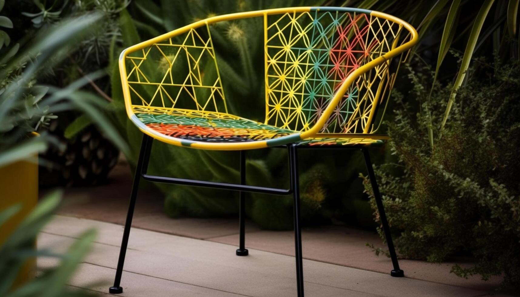 Comfortable armchair under tree in nature silence generated by AI photo