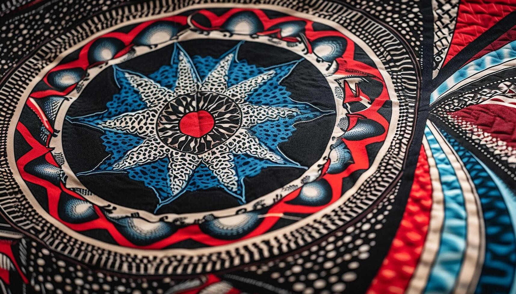 Ornate mandala design on vibrant silk backdrop generated by AI photo