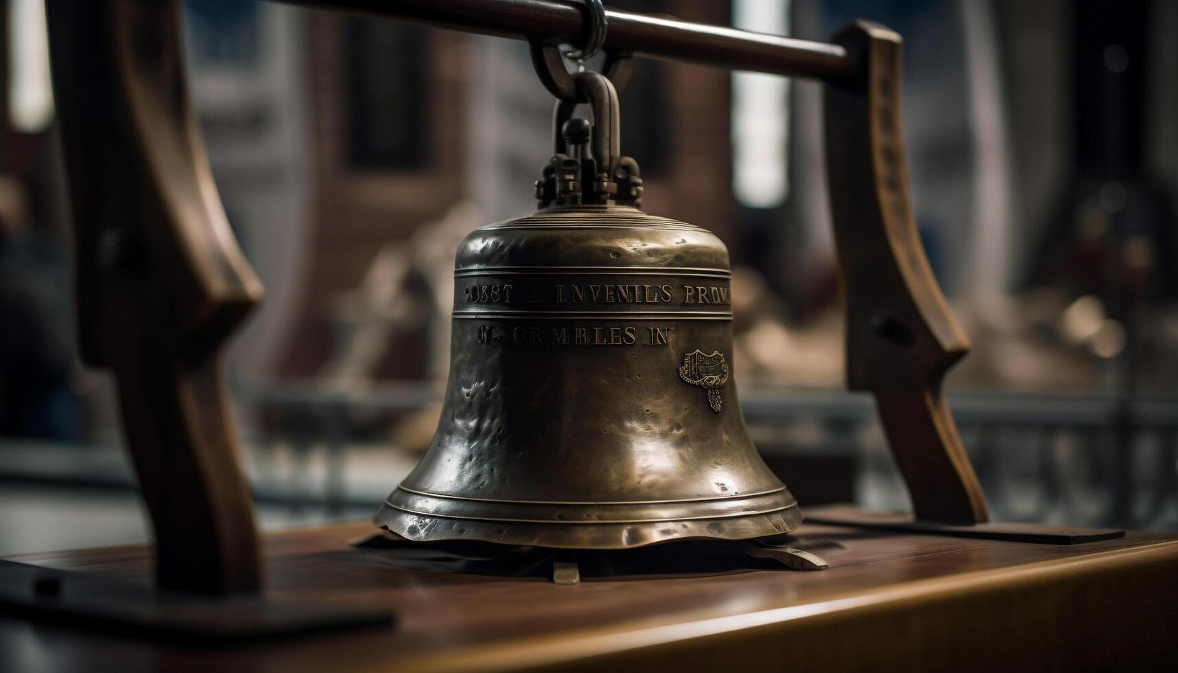 Old fashioned metal handbell with rusty brass handle generated by AI photo