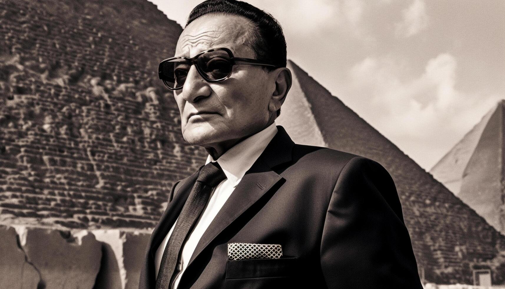 Confident businessman in black and white portrait generated by AI photo