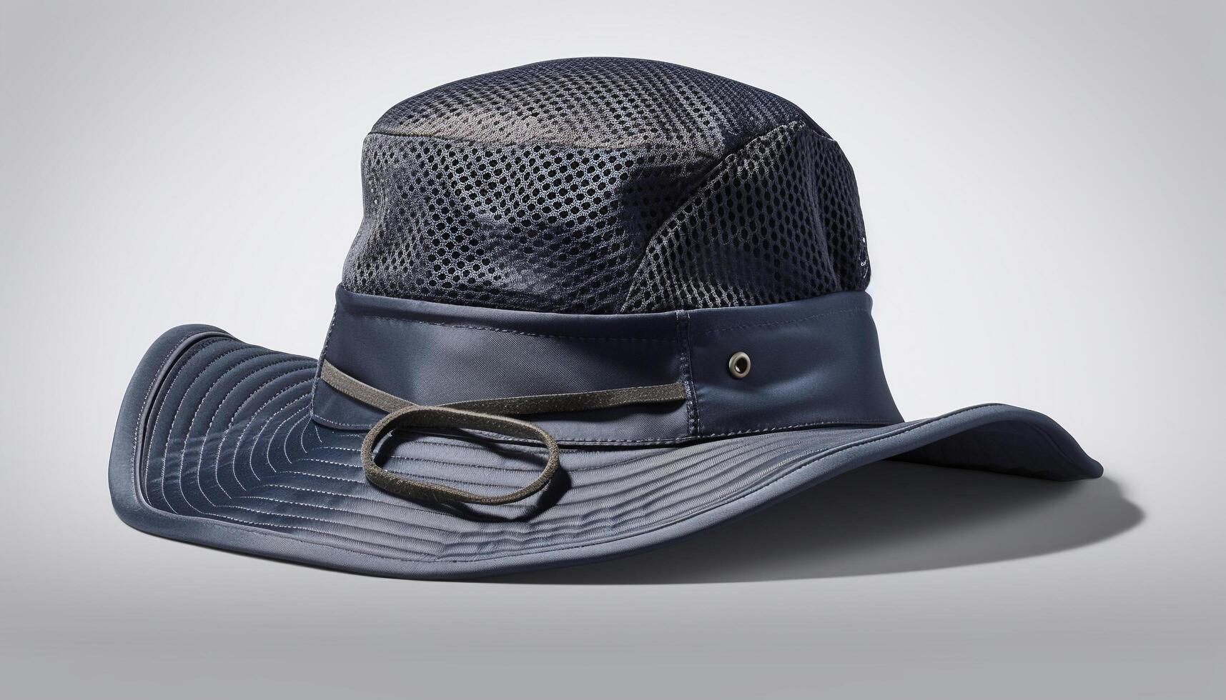 Elegant fedora with striped textile and leather brim generated by AI photo