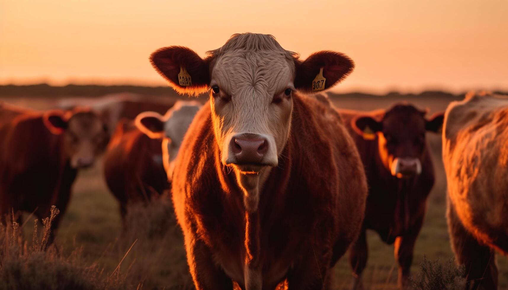 Holstein cattle grazes on rural meadow beauty generated by AI photo