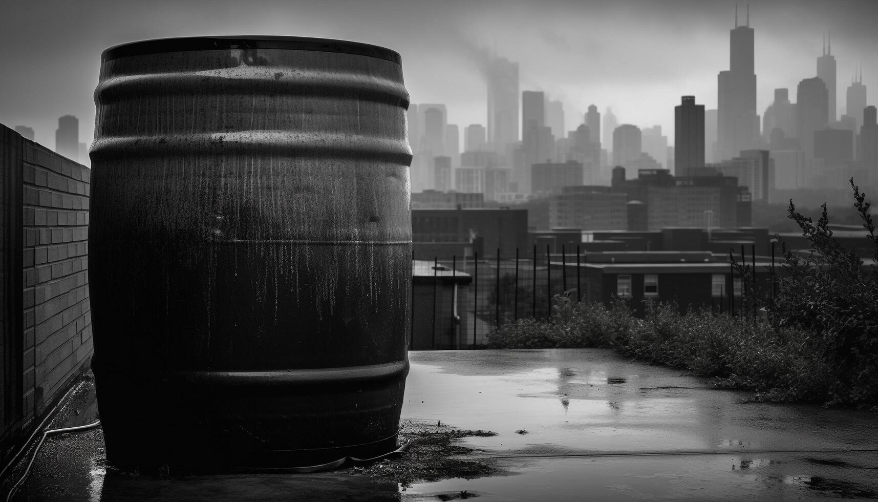 Rusty steel barrels contain old fashioned winemaking liquid generated by AI photo