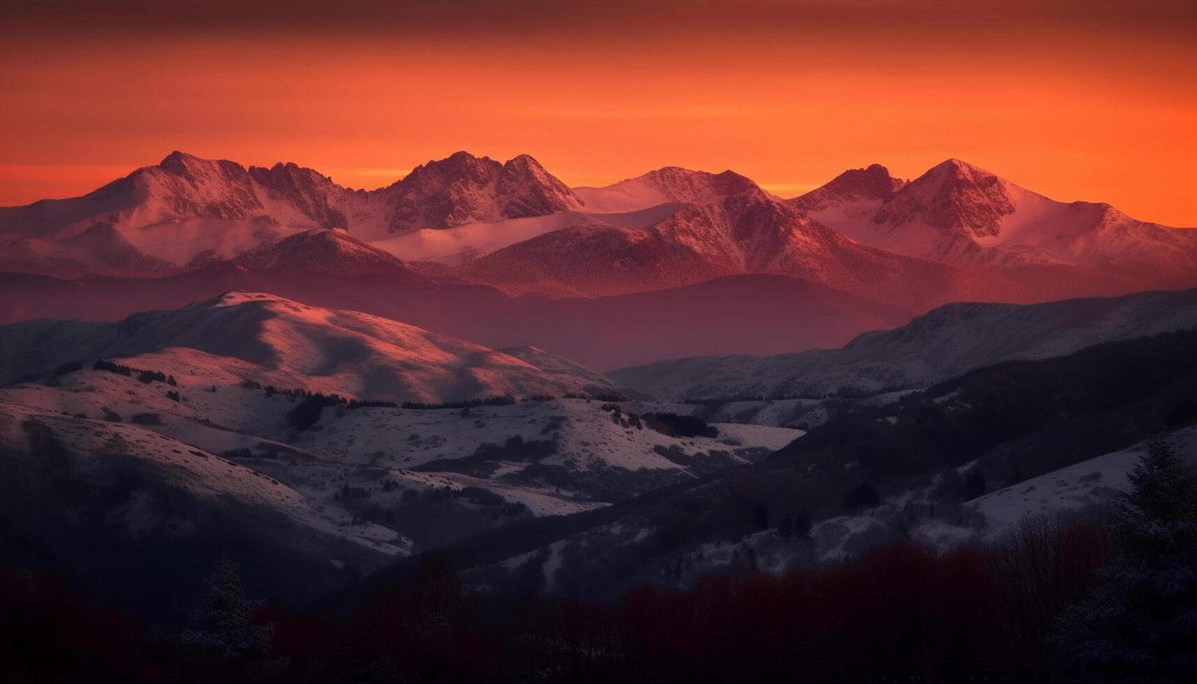 Majestic mountain range in tranquil rural scene generated by AI photo