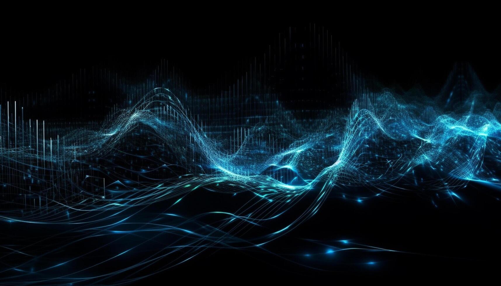 Glowing blue waves in futuristic digital landscape generated by AI photo