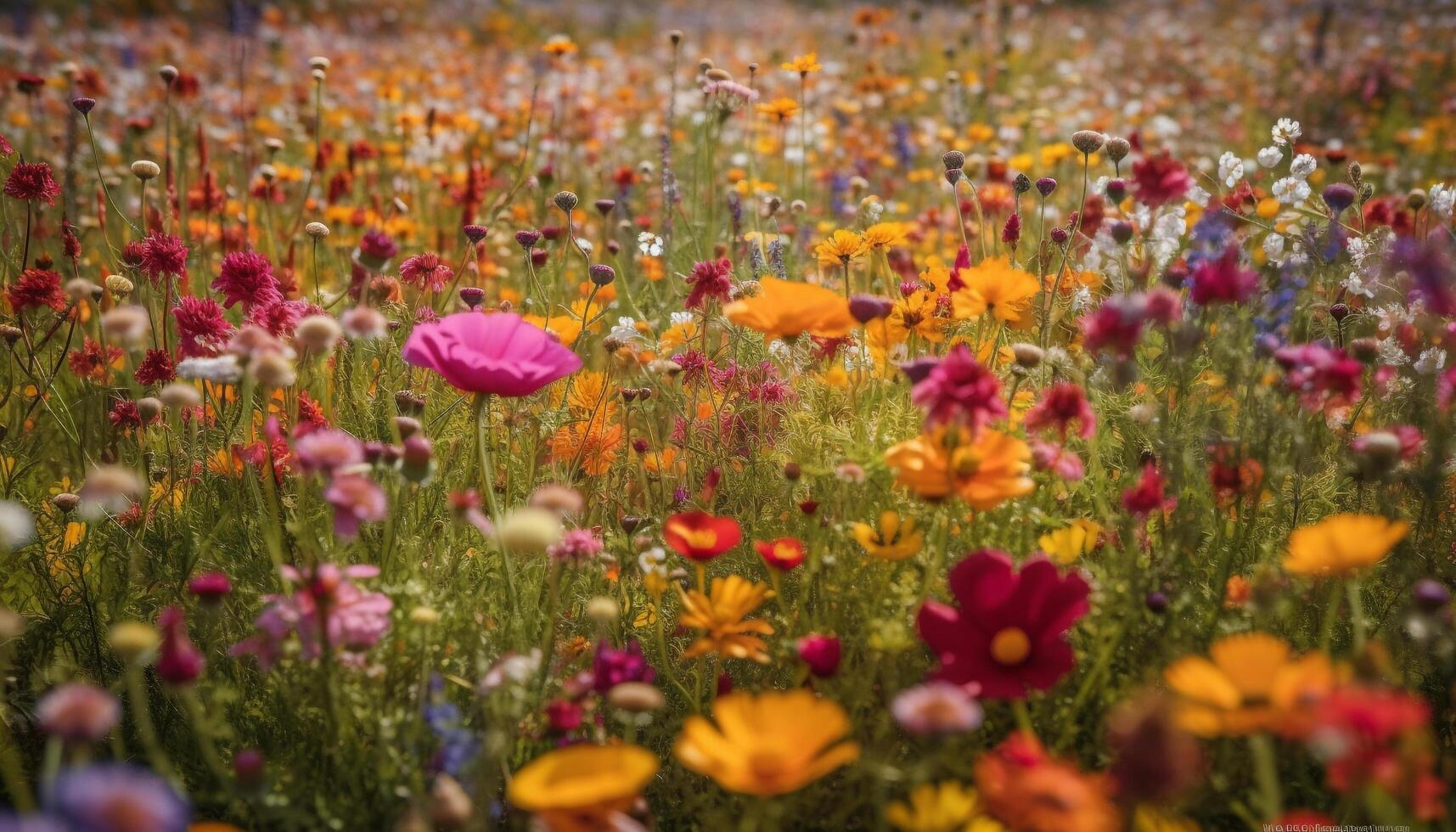 multi de colores flores silvestres floración en tranquilo prado generado por ai foto