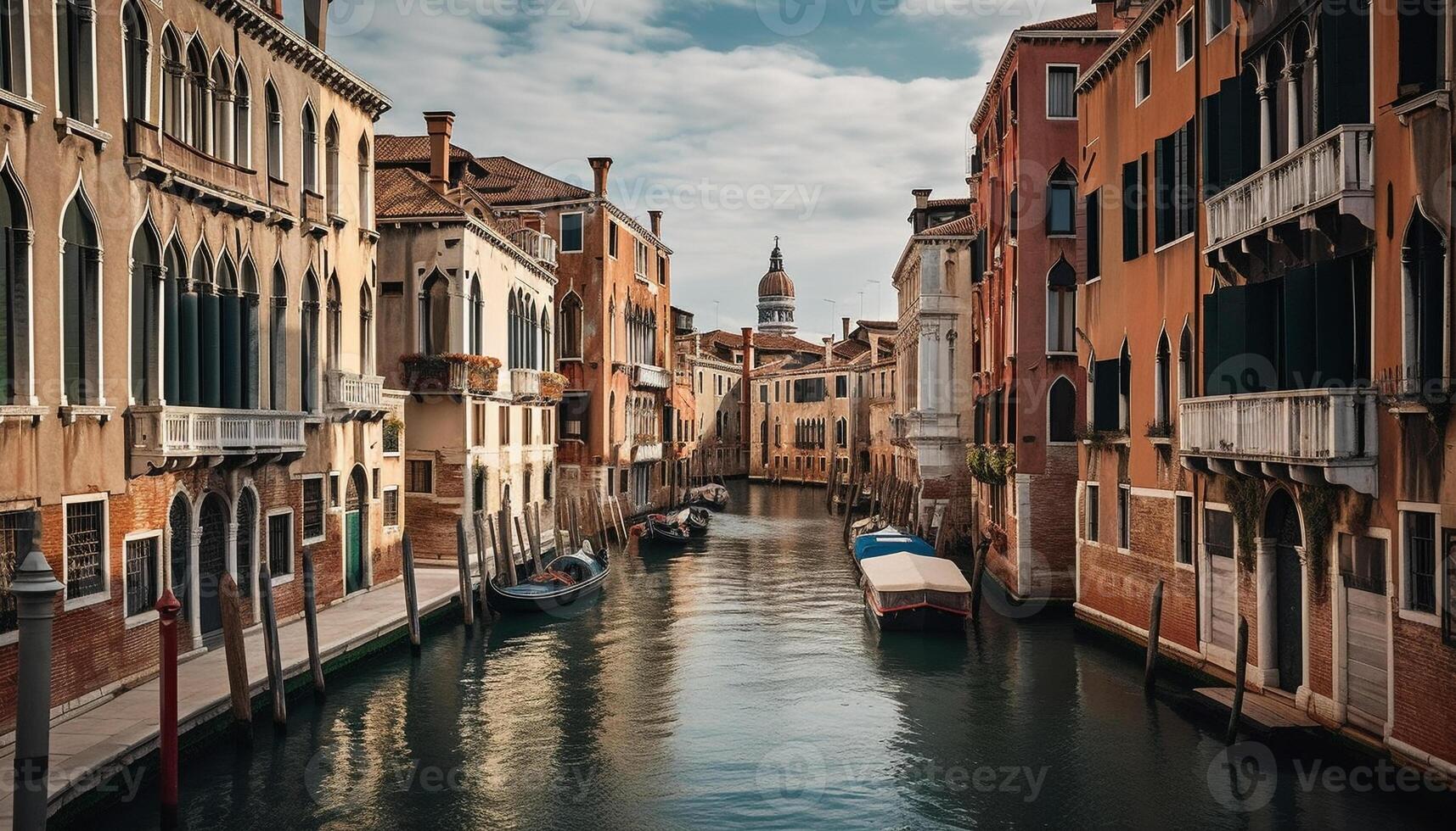 Gondola glides along canal historic Veneto romance generated by AI photo