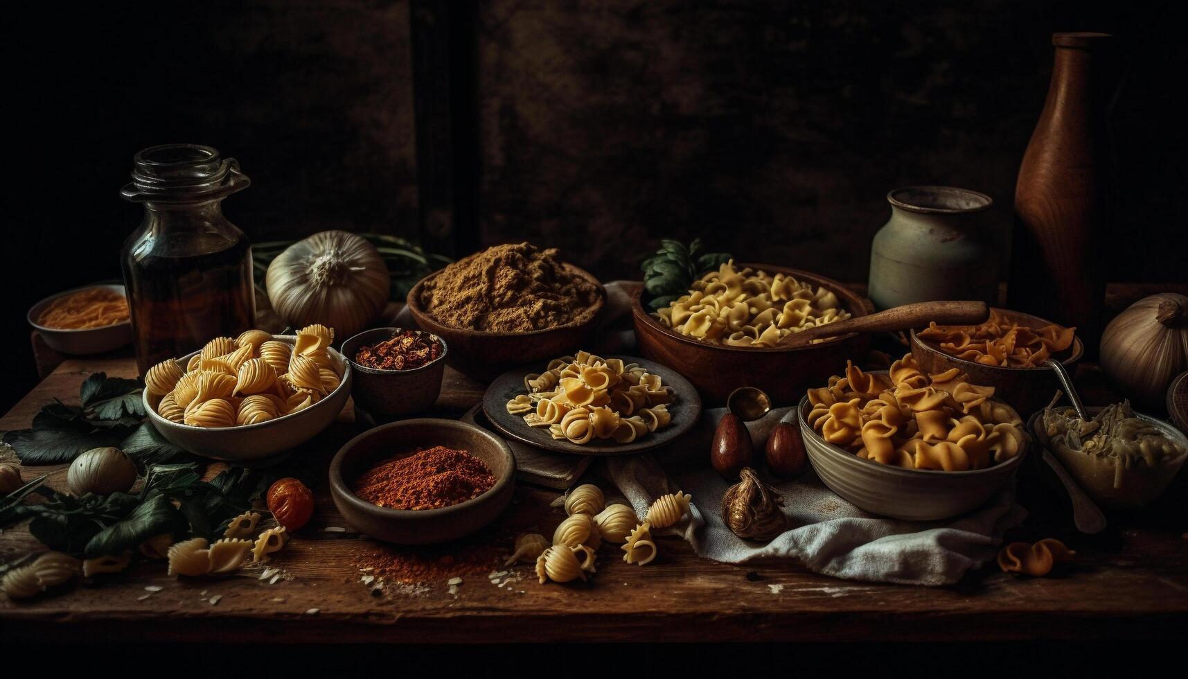 Organic vegetable bowl with fresh chili seasoning generated by AI photo