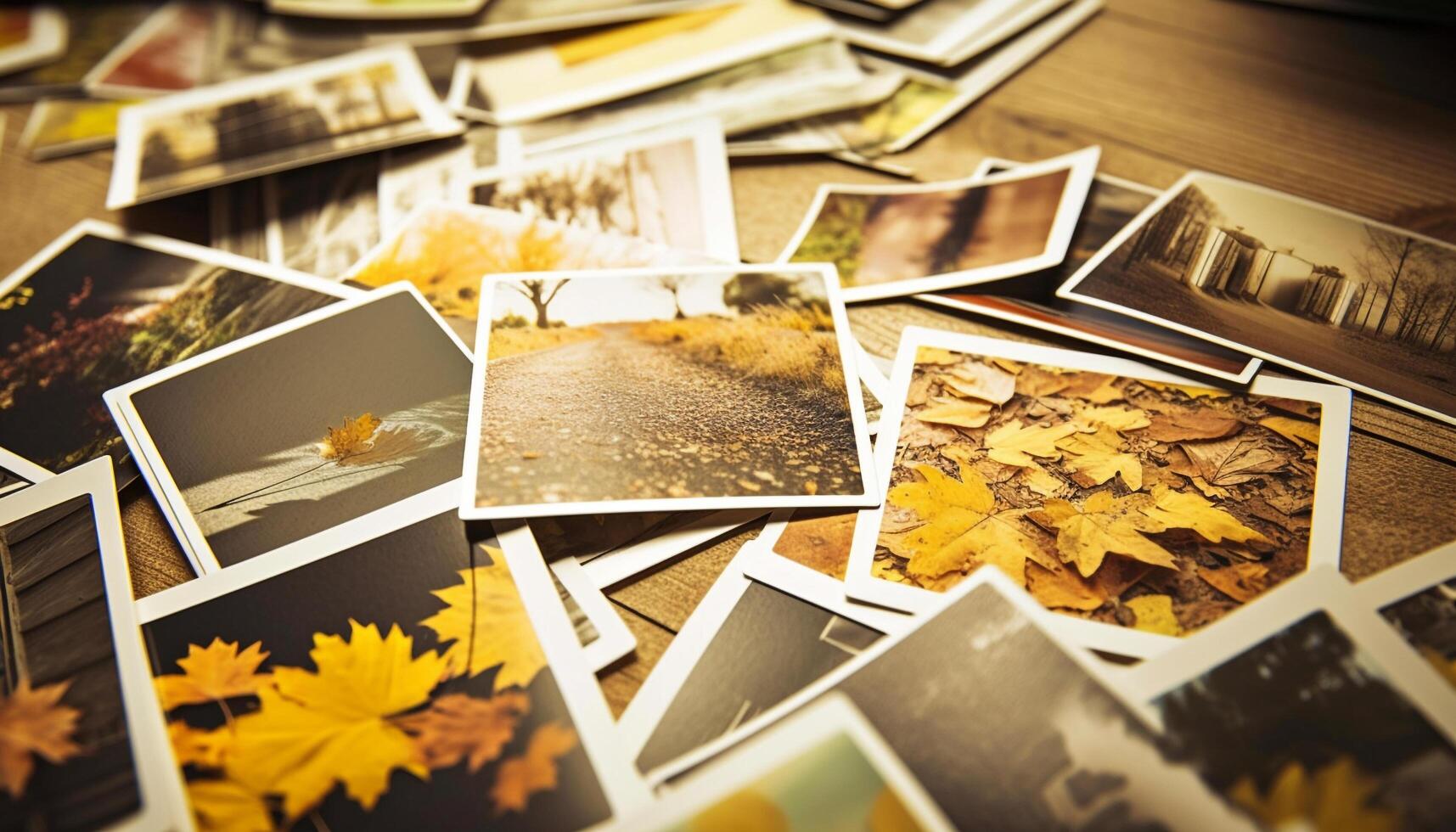 Autumn leaves pile up on forest floor generated by AI photo