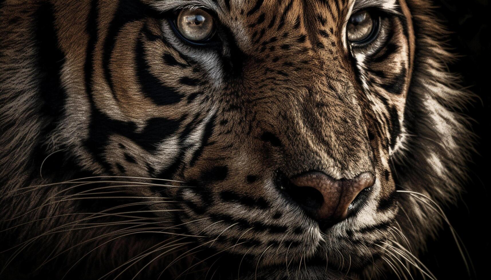 Striped Bengal tiger staring, beauty in nature generated by AI photo