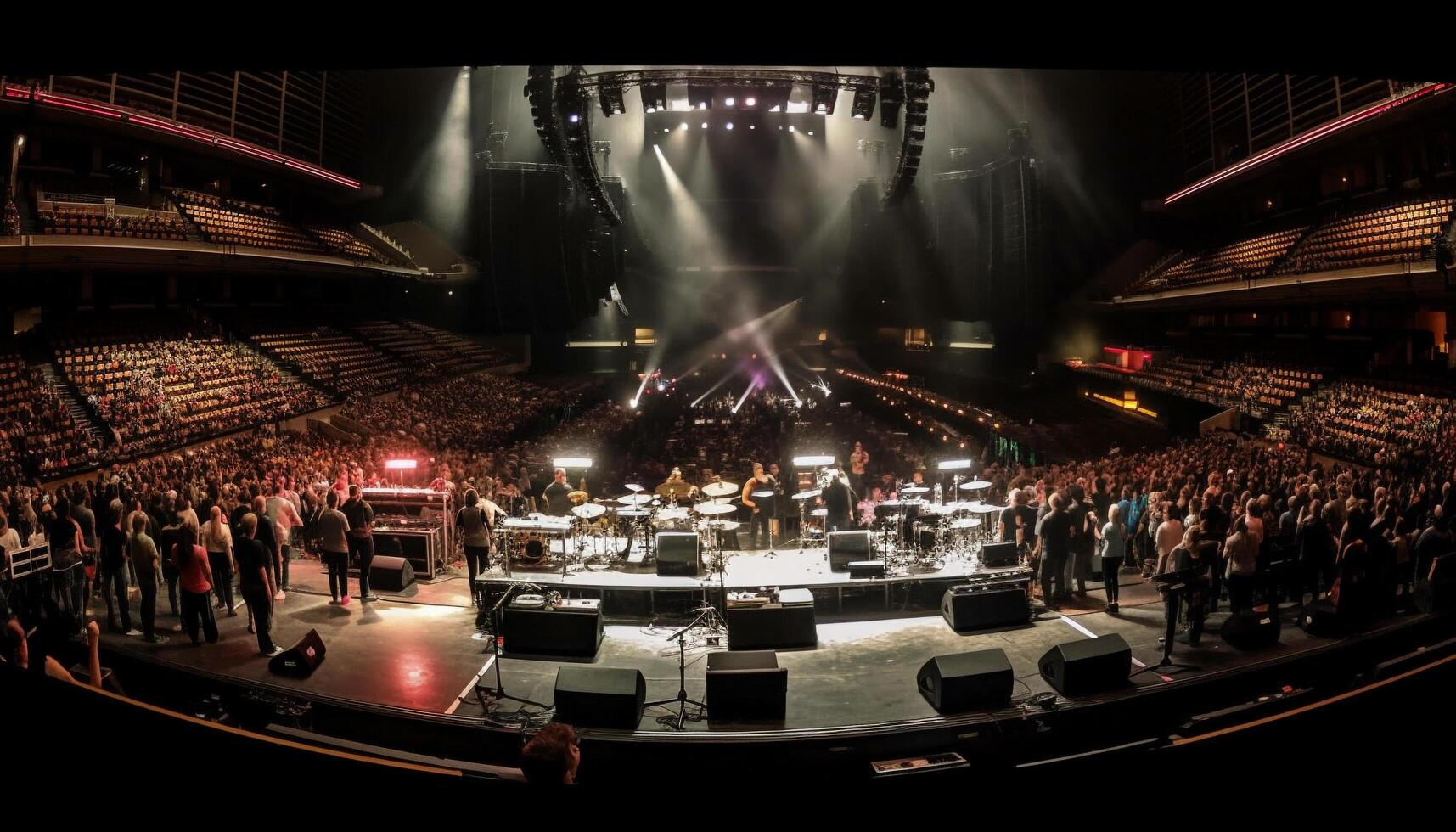 Large crowd at rock concert under bright lights generated by AI photo