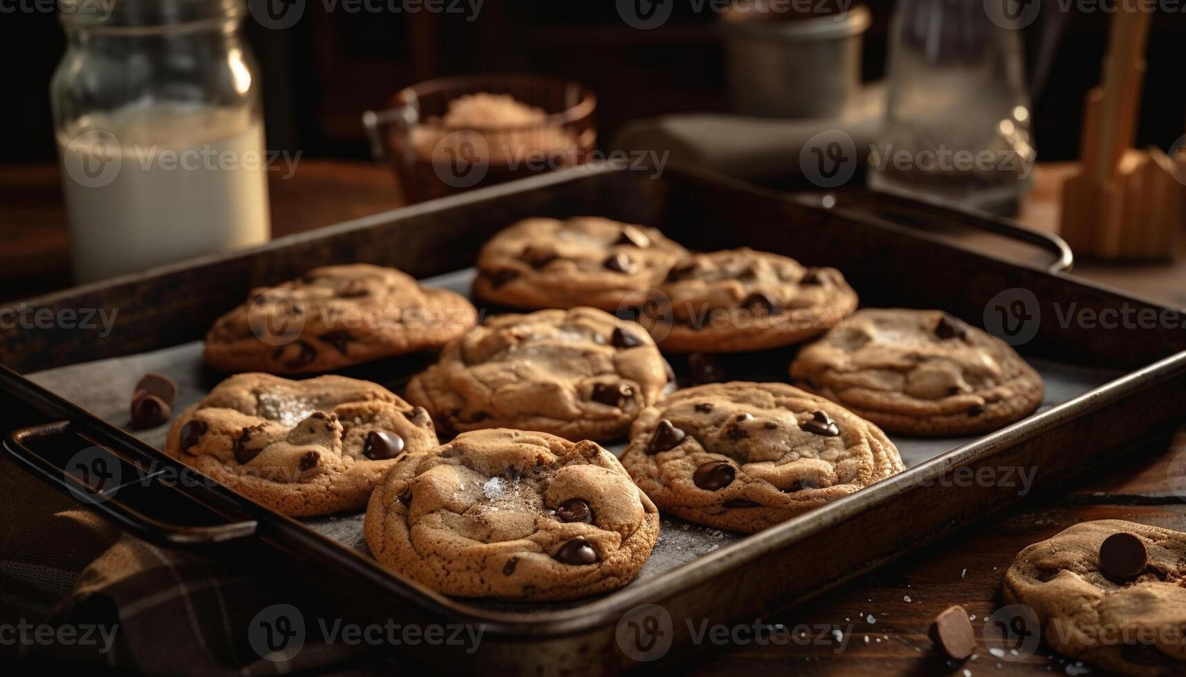 Homemade chocolate chip cookies baked with love generated by AI photo