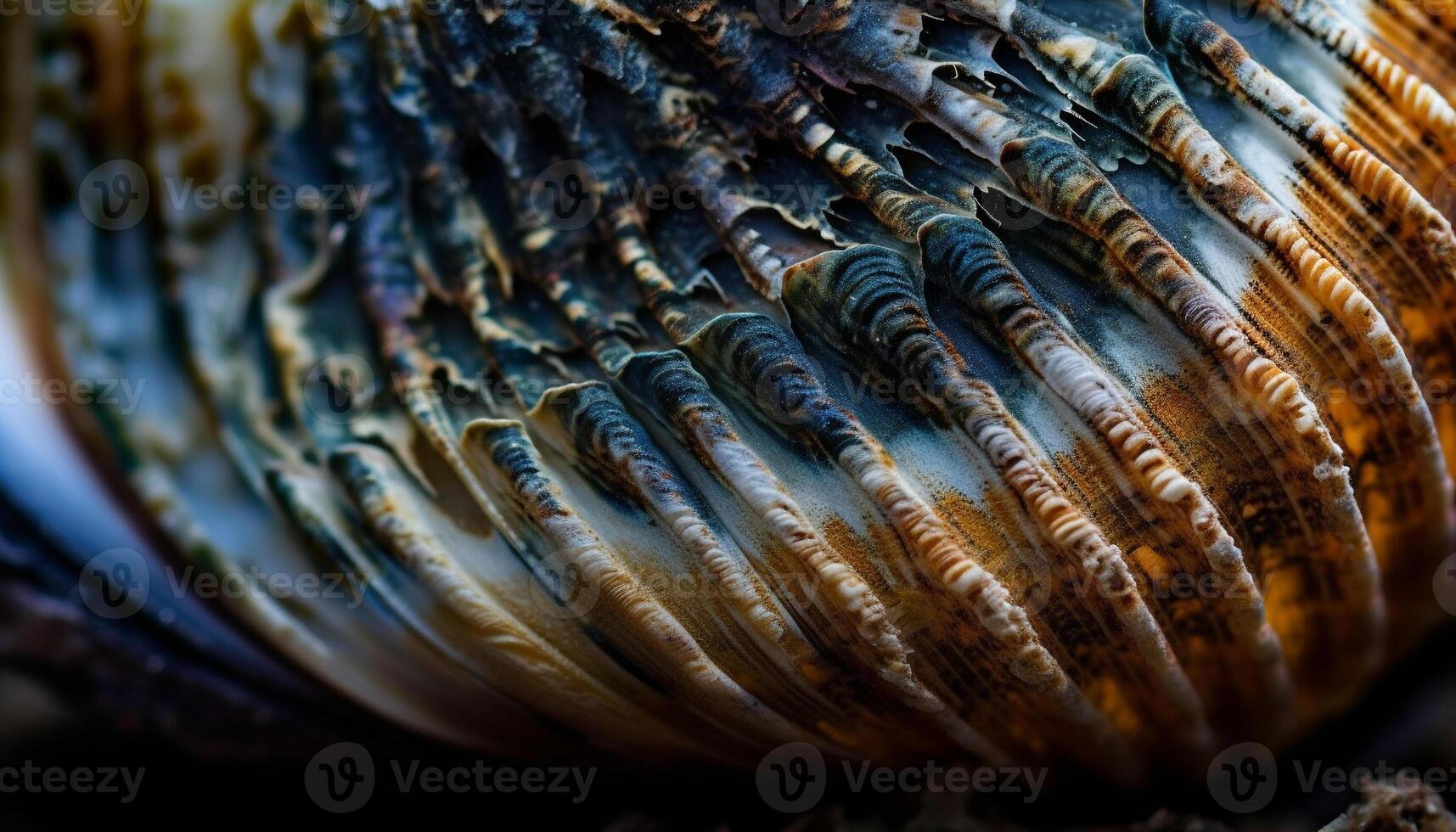 Fresh scallop shell underwater reveals intricate patterns generated by AI photo