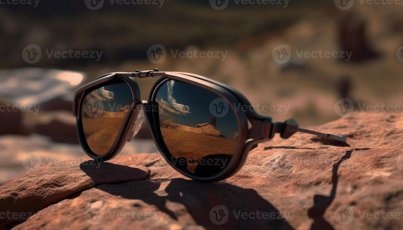 puesta de sol reflexión en Gafas de sol, naturaleza elegancia generado por ai foto