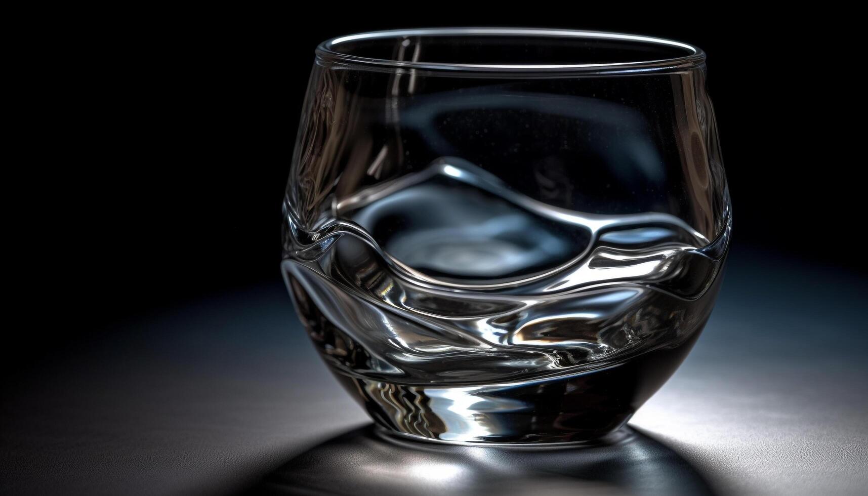 Shiny whiskey glass reflects blue background elegance generated by AI photo