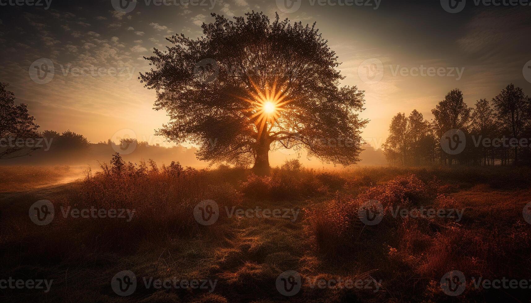 silueta de pino árbol, naranja puesta de sol cielo generado por ai foto