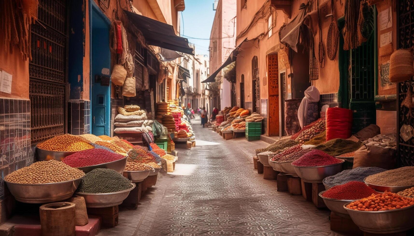 Colorful cultures selling spice in street markets generated by AI photo