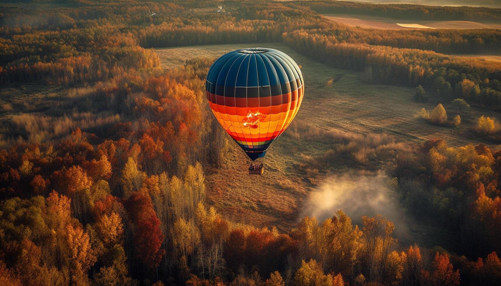 Vibrant hot air balloon soars over mountains generated by AI photo