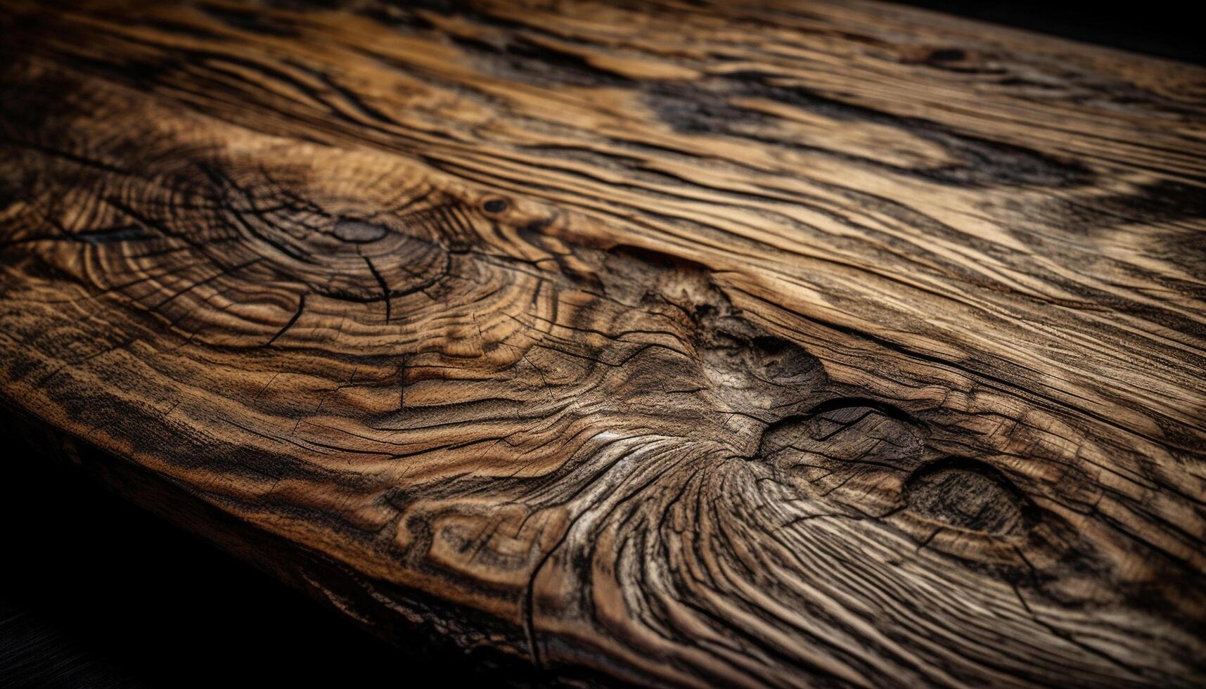 Weathered plank on knotted tree trunk backdrop generated by AI photo