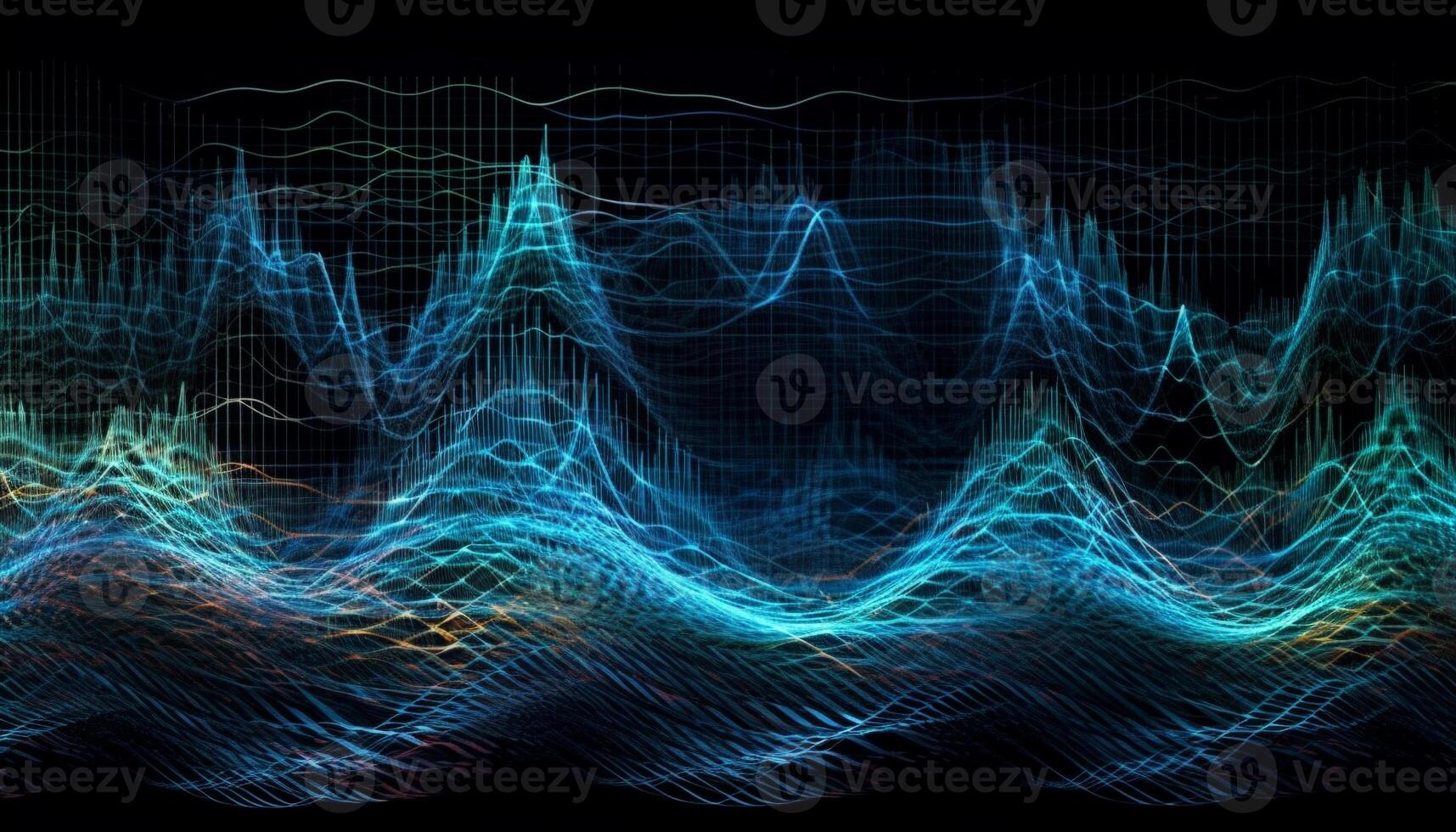 Multi colored sine waves pulsating on dark background generated by AI photo