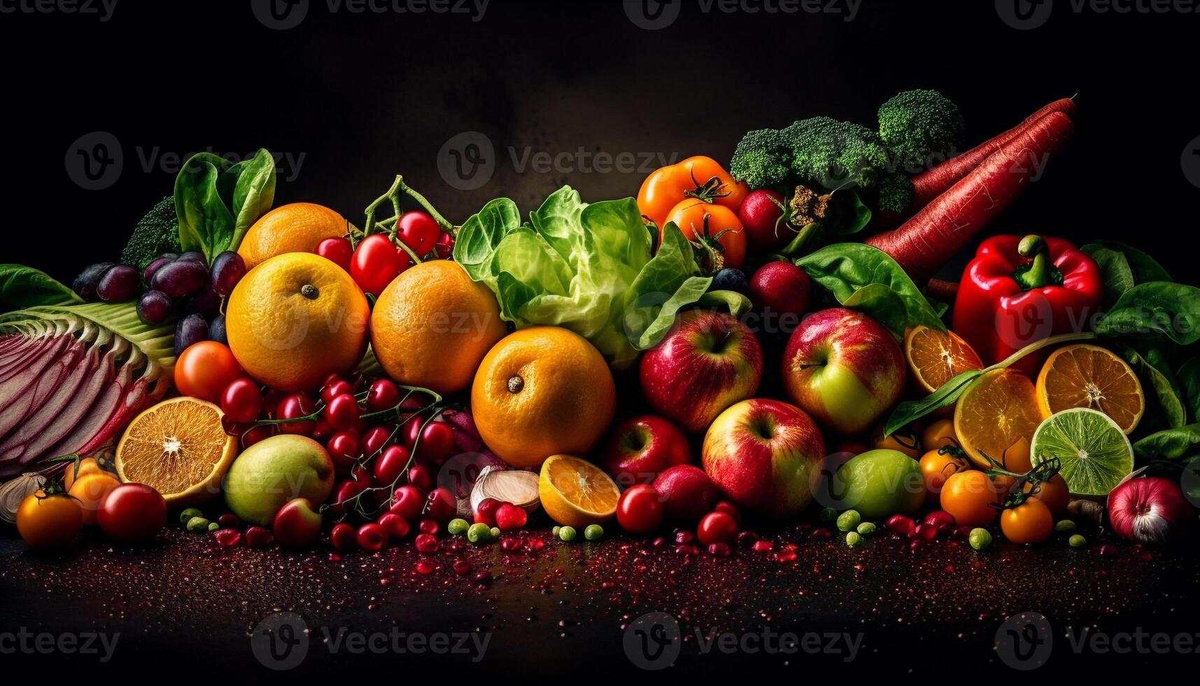 Fresh fruit and vegetables a healthy meal generated by AI photo