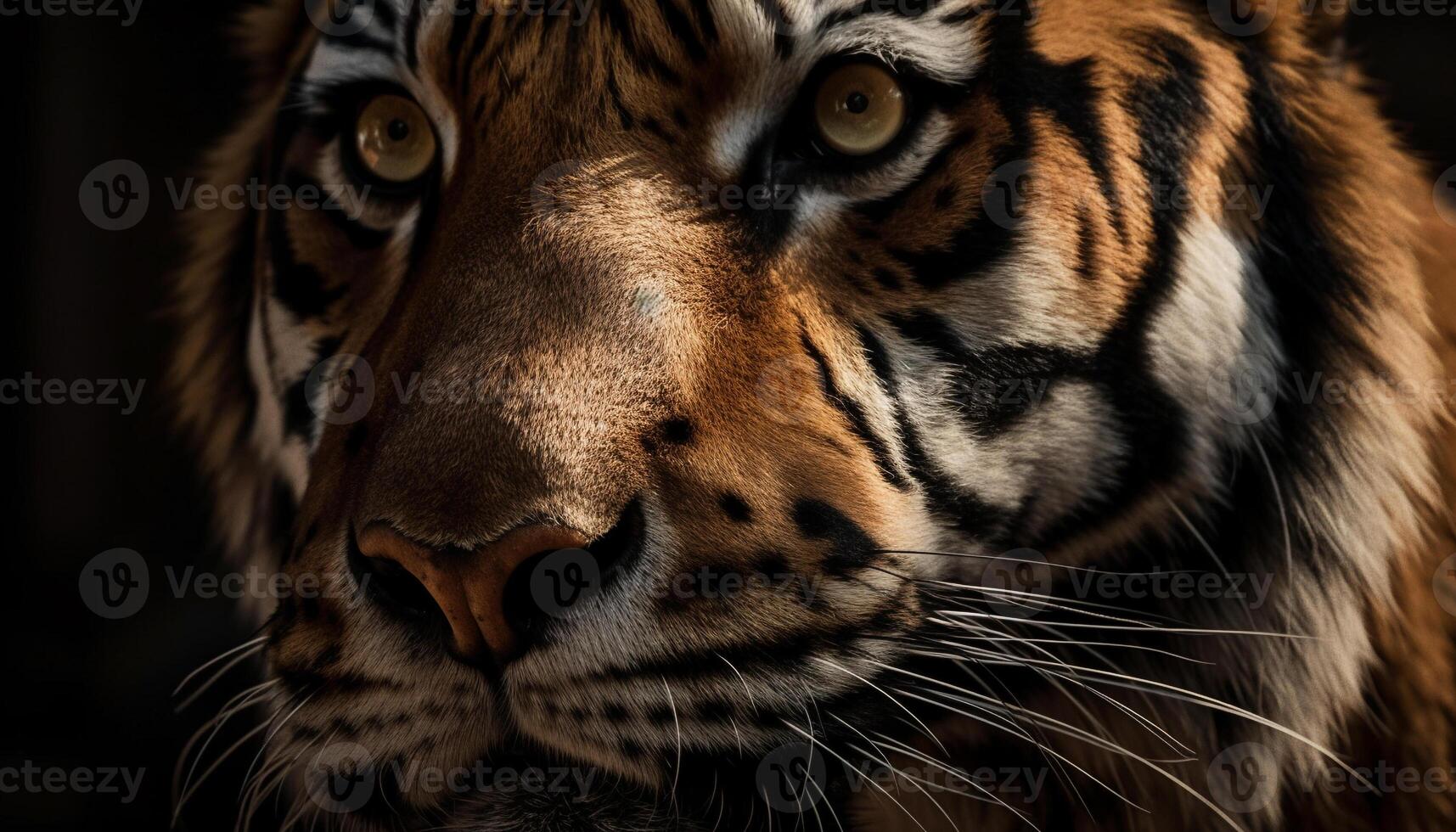 majestuoso cerca arriba retrato de Bengala Tigre ojo generado por ai foto