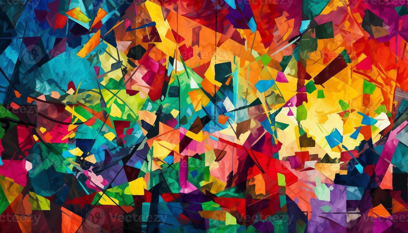 Vibrant geometric backdrop shines with modern creativity generated by AI photo